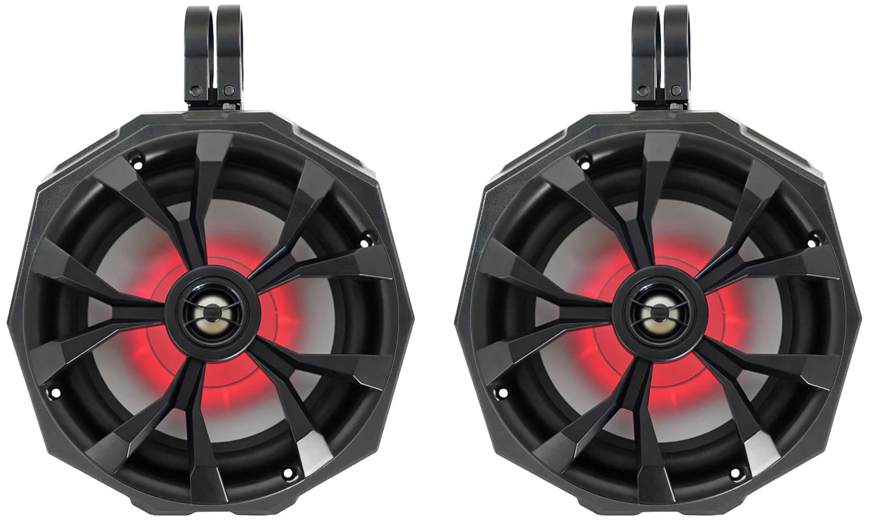 (2) Rockville 8" 900w LED Speakers+SSV Swivel Cage Pods For Can-Am Maverick X3