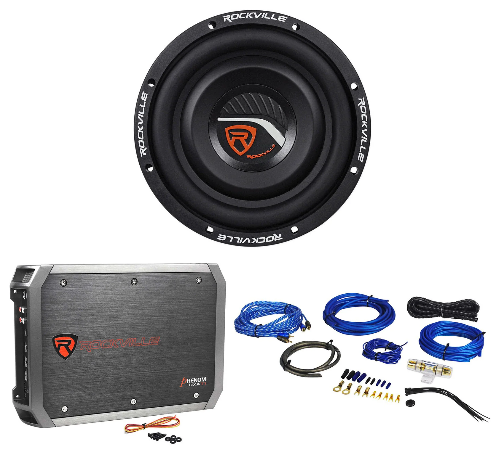 Rockville W8T4-S4 + RXA-T1 2-Channel Amplifier Bundle