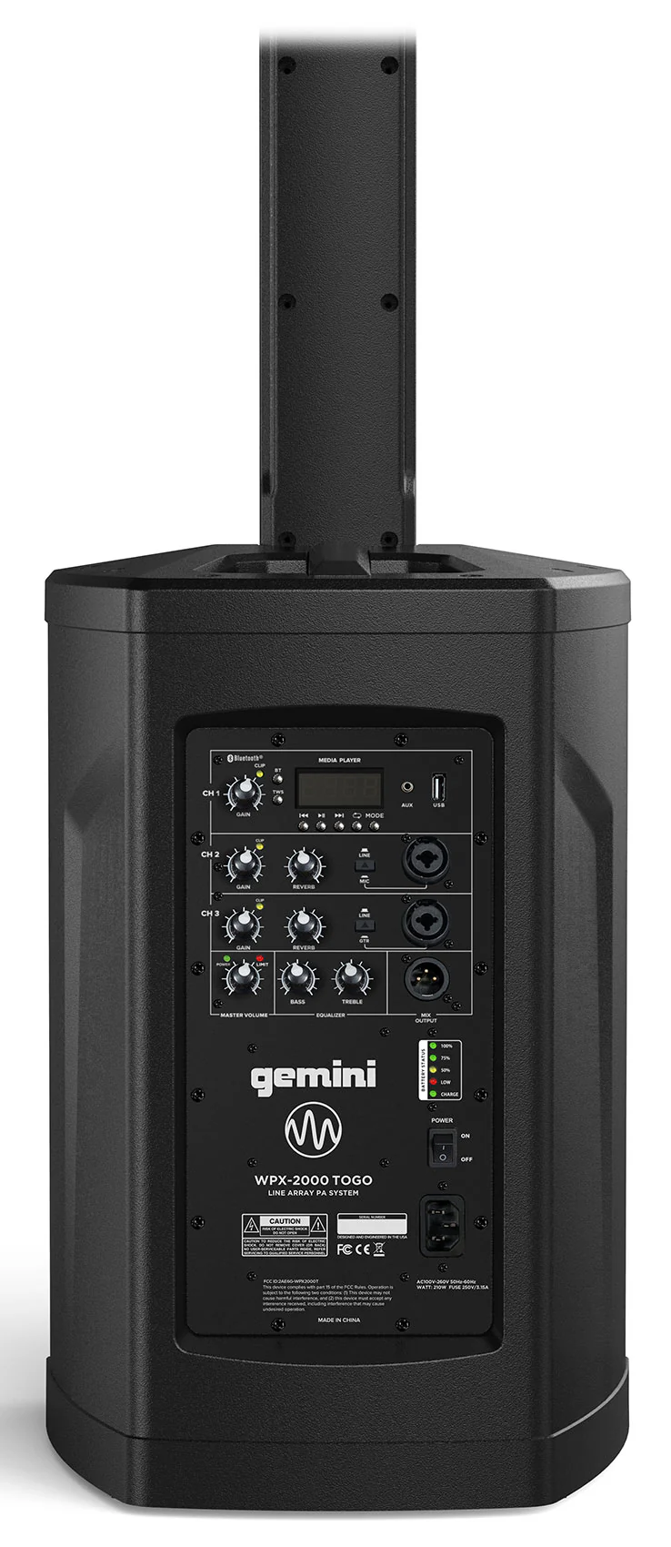 Gemini WPX-2000TOGO Rechargeable DJ/PA Line Array Speaker+Sub+Mic+XLR Cables - Image 5